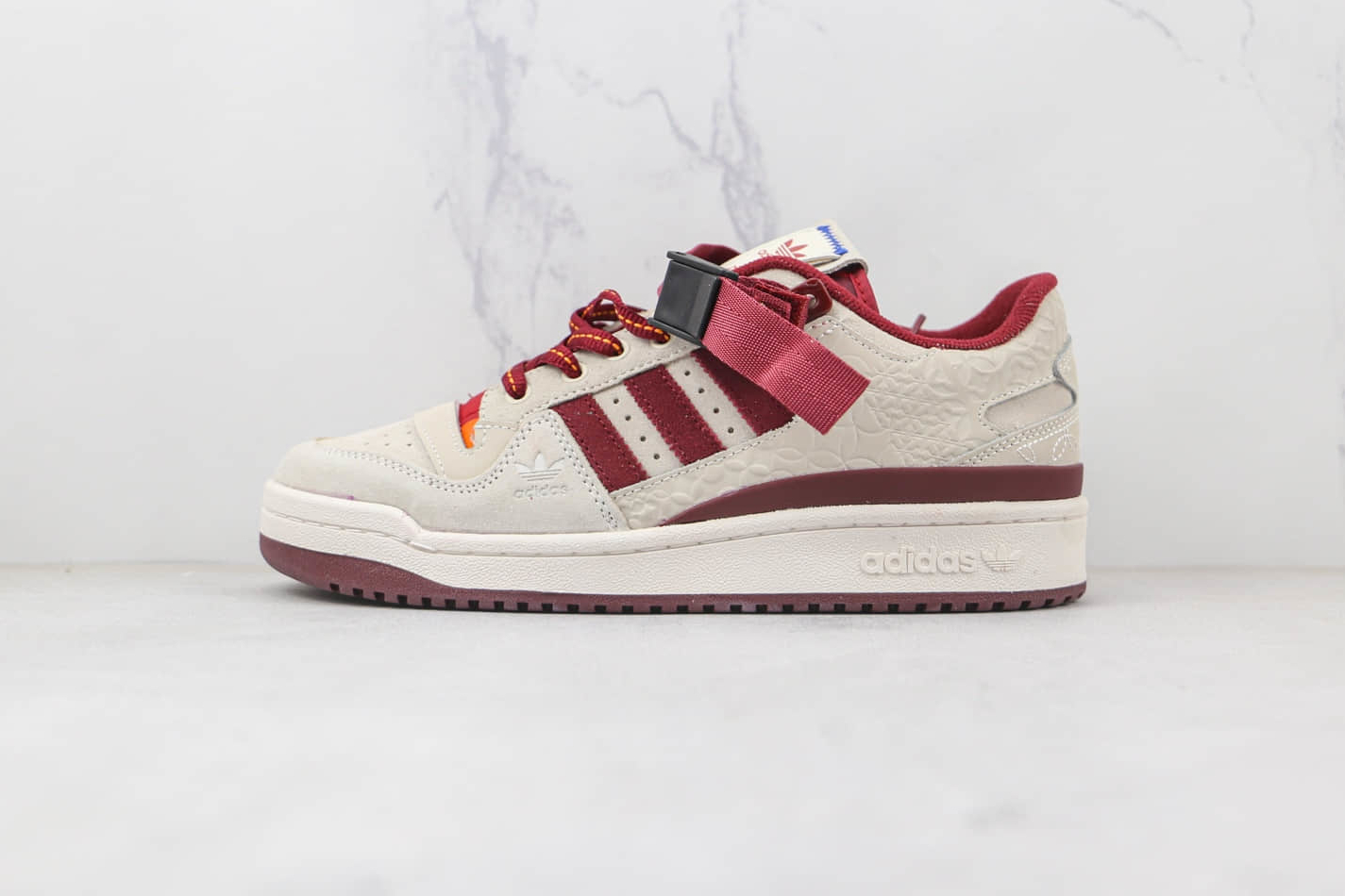 Adidas Originals Forum Low CNY Sneaker Unisex Beige White Red GX8866 - Limited edition Lunar New Year style.