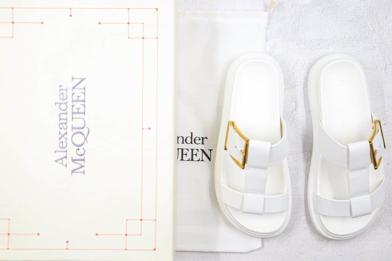Alexander McQueen White Leather Slides