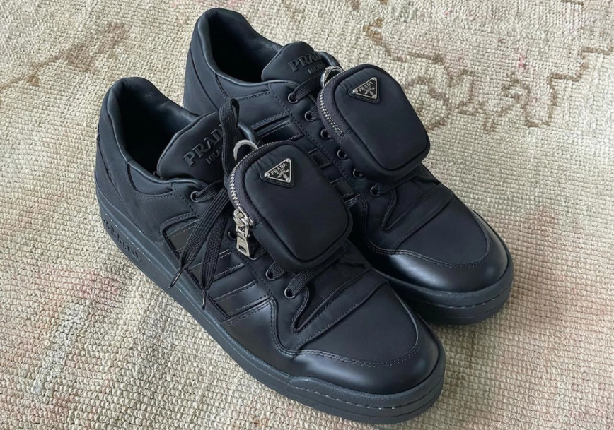 PRADA x Adidas Unisex Forum Low Re-Nylon Sneakers – Black | 80 characters.